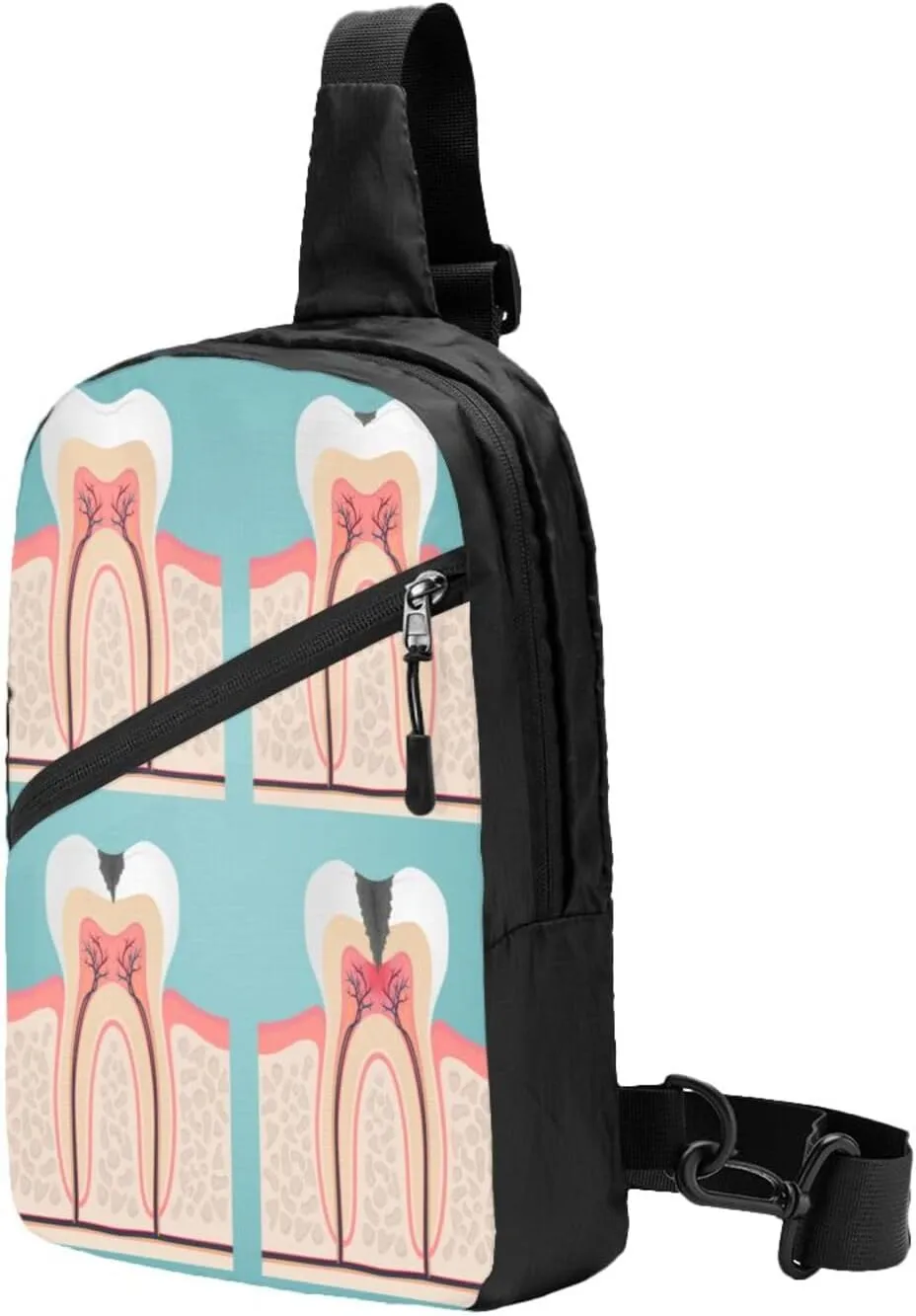 Tooth Anatomy Cut Teeth Sling Bag for Men Women, Small Crossbody Sling Backpack Shoulder Chest Bag, Anti Theft Travel Hiking Sports