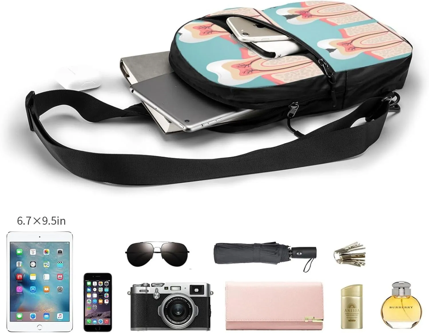 Tooth Anatomy Cut Teeth Sling Bag for Men Women, Small Crossbody Sling Backpack Shoulder Chest Bag, Anti Theft Travel Hiking Sports