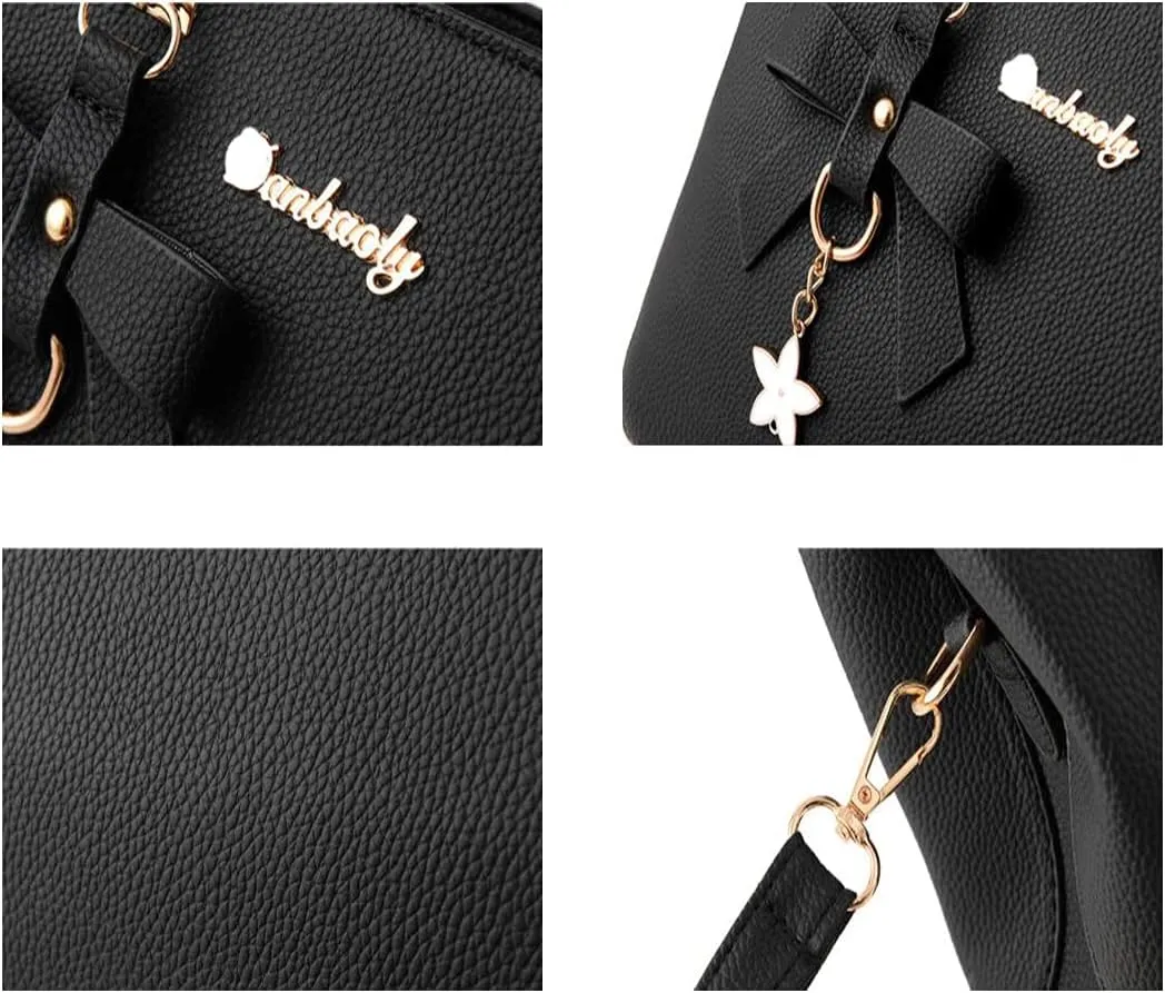 Top-handle Handbags Purse for Women Small Satchel PU Leather Shoulder Crossbody Bag with Bowtie Pendant