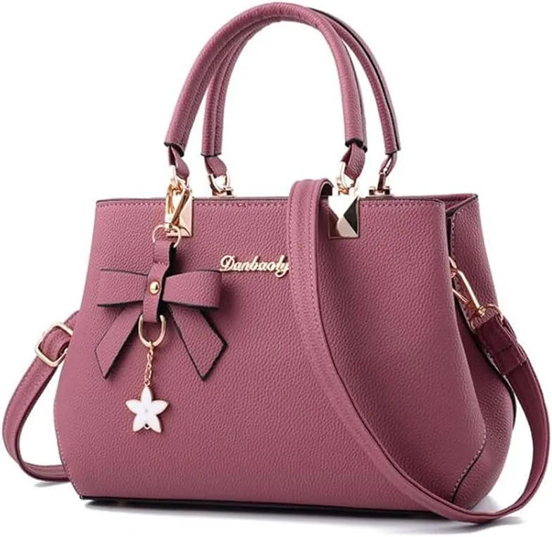 Top-handle Handbags Purse for Women Small Satchel PU Leather Shoulder Crossbody Bag with Bowtie Pendant