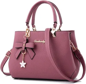 Top-handle Handbags Purse for Women Small Satchel PU Leather Shoulder Crossbody Bag with Bowtie Pendant