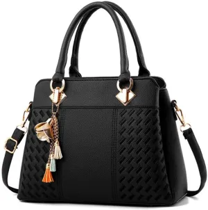 Top-Handle Handbags Purse Satchel for Women Soft PU Leather Crossbody Shoulder Bag with Tassel Pendant