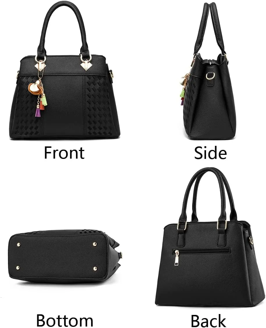 Top-Handle Handbags Purse Satchel for Women Soft PU Leather Crossbody Shoulder Bag with Tassel Pendant