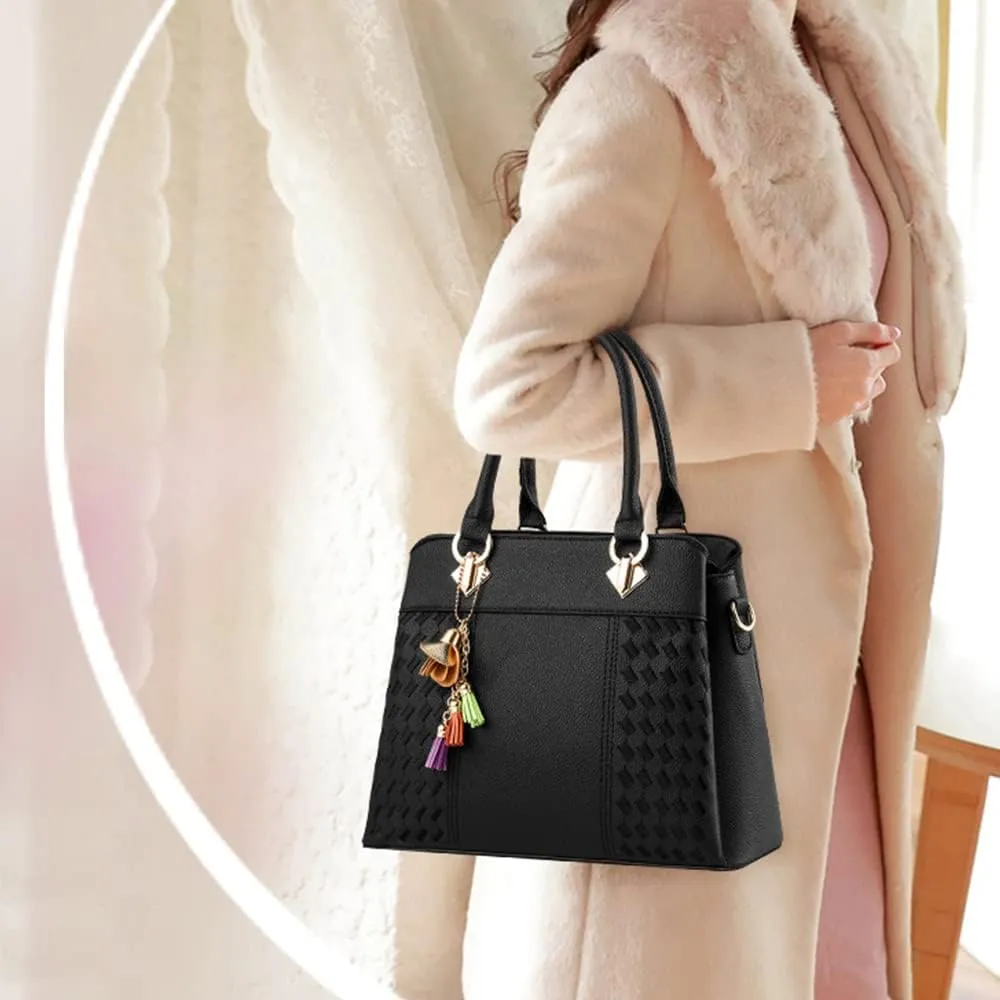Top-Handle Handbags Purse Satchel for Women Soft PU Leather Crossbody Shoulder Bag with Tassel Pendant