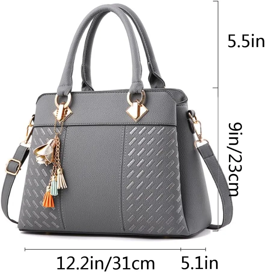 Top-Handle Handbags Purse Satchel for Women Soft PU Leather Crossbody Shoulder Bag with Tassel Pendant