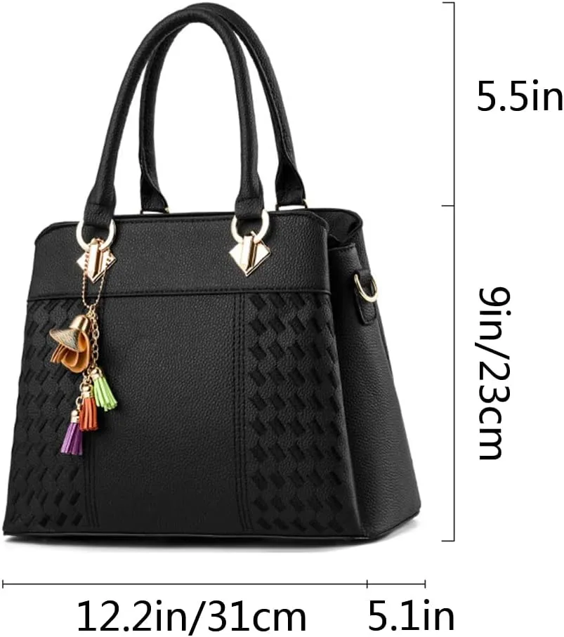 Top-Handle Handbags Purse Satchel for Women Soft PU Leather Crossbody Shoulder Bag with Tassel Pendant