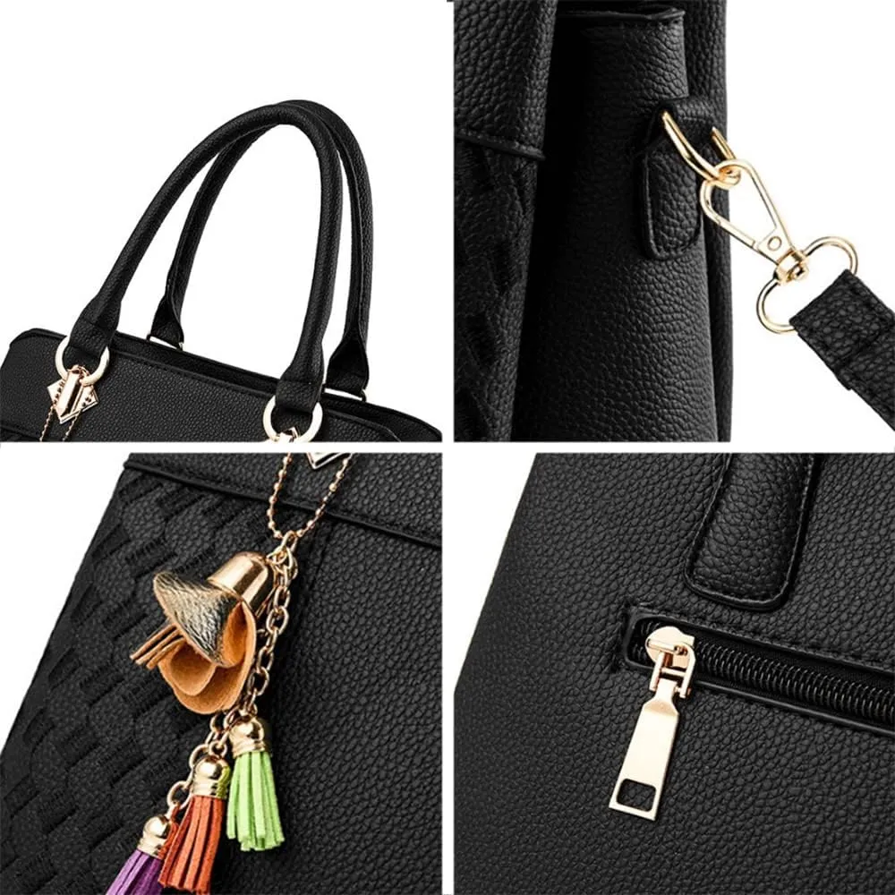 Top-Handle Handbags Purse Satchel for Women Soft PU Leather Crossbody Shoulder Bag with Tassel Pendant
