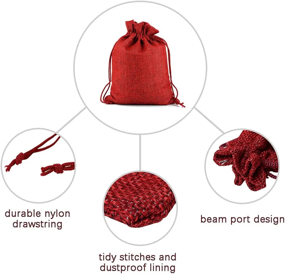 TopTie Custom 50 PCS Burlap Gift Wrap Bags with Logo, Print Drawstring Jewelry Pouches 5"x7" Party Favor Bags