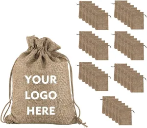 TopTie Custom 50 PCS Burlap Gift Wrap Bags with Logo, Print Drawstring Jewelry Pouches 5"x7" Party Favor Bags