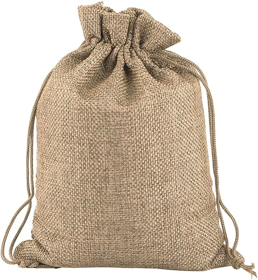 TopTie Custom 50 PCS Burlap Gift Wrap Bags with Logo, Print Drawstring Jewelry Pouches 5"x7" Party Favor Bags