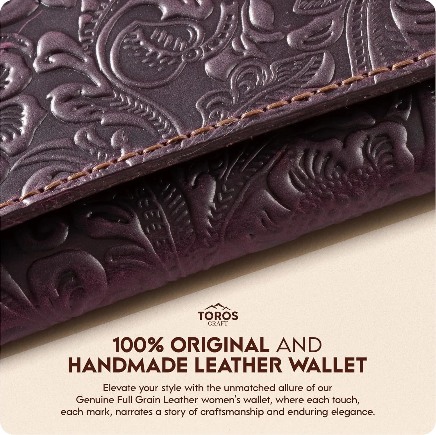 Toros Craft Handmade Western Wallets for Women, Genuine Tooled Leather & Long Credit Card Holder, Cowhide Slim Cell Phone Case, Large Capacity, Cute Clutch & Purse & Handbag