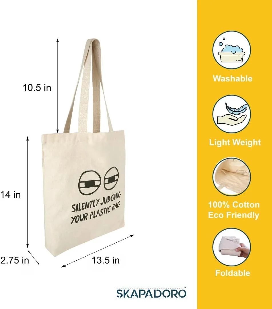 Tote Bag 100% Cotton, Ecofriendly Canvas Bag, Travel, College, Shopping, Grocery - Sun; Judging Plastic, Origami