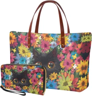 Tote Bag and Wallet Set for Women Handbags with Matching Wallets Satchel Purse 2PCS Clutch Purse for Outdoor