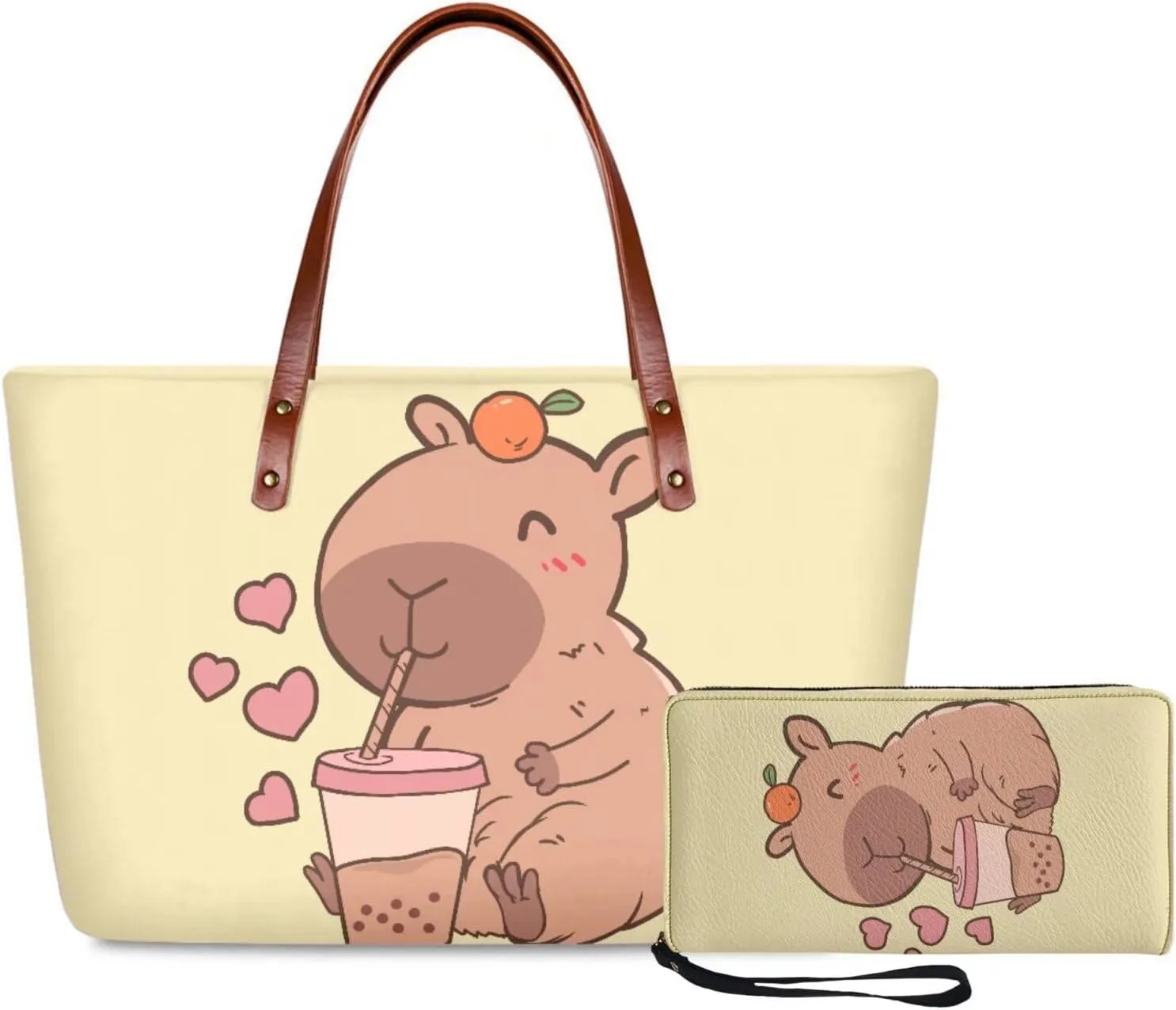 Tote Bag and Wallet Set for Women Handbags with Matching Wallets Satchel Purse 2PCS Clutch Purse for Outdoor