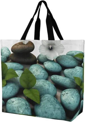 Tote Bag for Women Cobblestone Zen Flowers Grocery Bags Shopping Bag Large Capacity Shoulder Bag for Travel Work