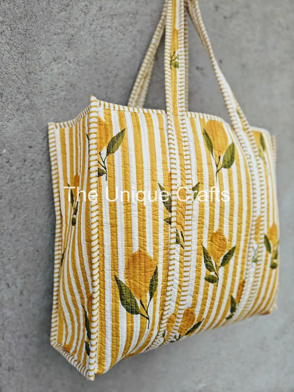 Tote Bag For Women, Shoulder Purse with Inner Pocket, Quilted Cotton Handprinted Reversible Large Multicolor Tote Bag