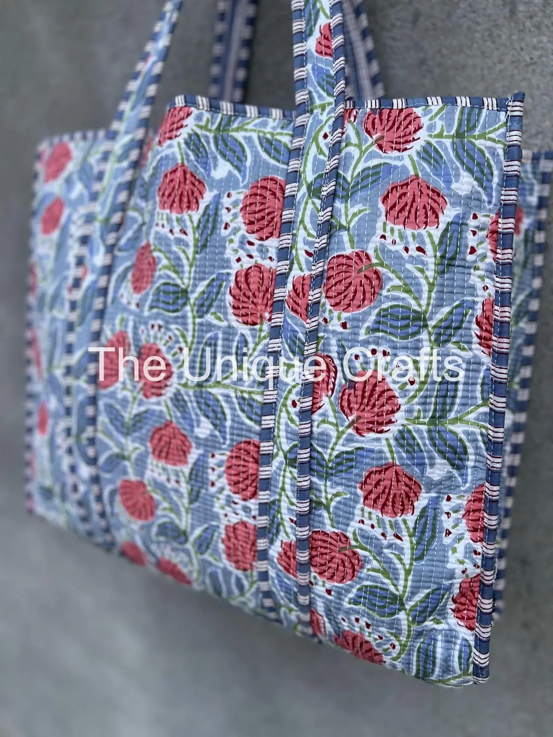 Tote Bag For Women, Shoulder Purse with Inner Pocket, Quilted Cotton Handprinted Reversible Large Multicolor Tote Bag