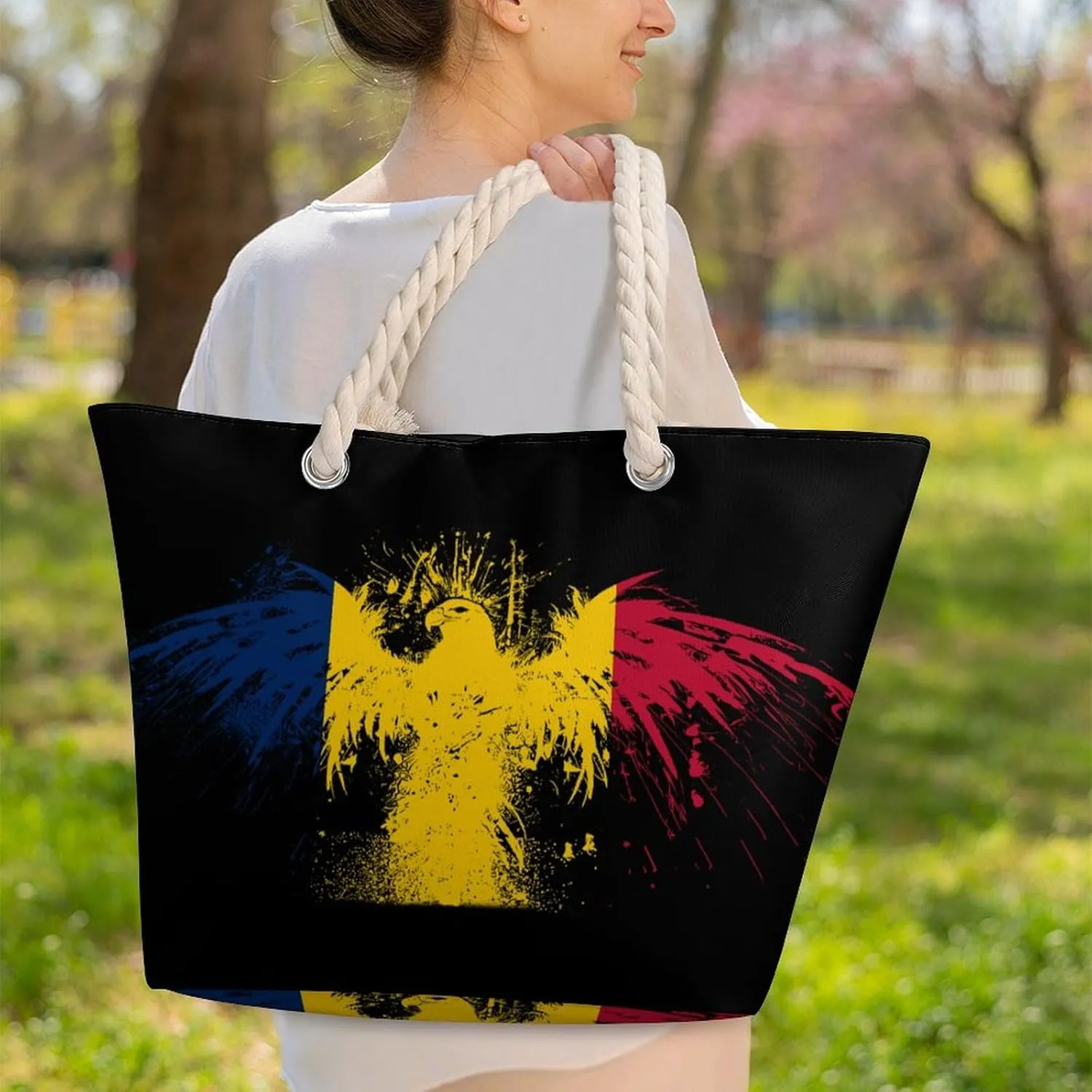 Tote Bag Large Handles Beach Bag with Zipper for Shopping Groceries Travel Outdoors Swim Pool Bag