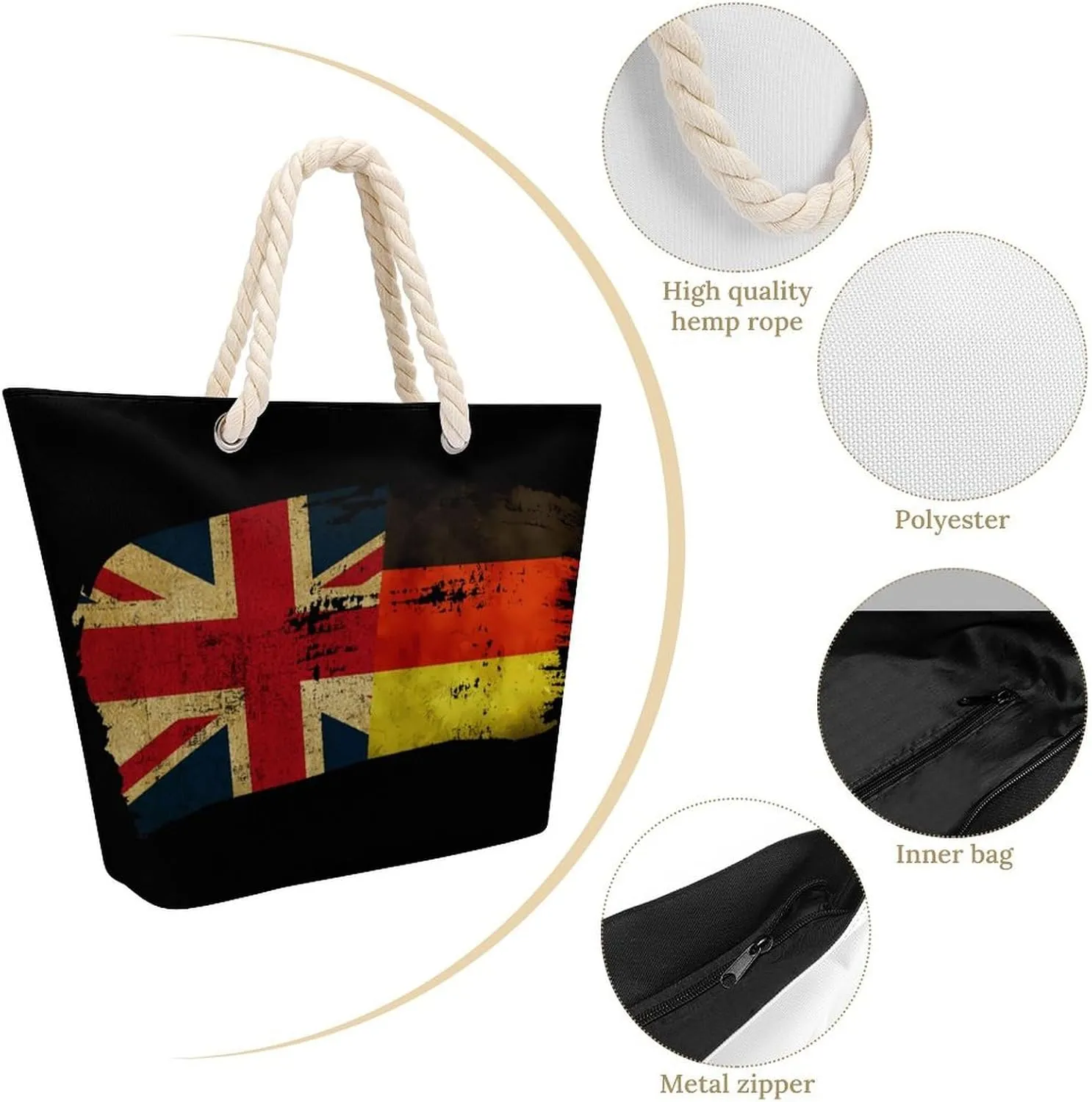 Tote Bag Large Handles Beach Bag with Zipper for Shopping Groceries Travel Outdoors Swim Pool Bag