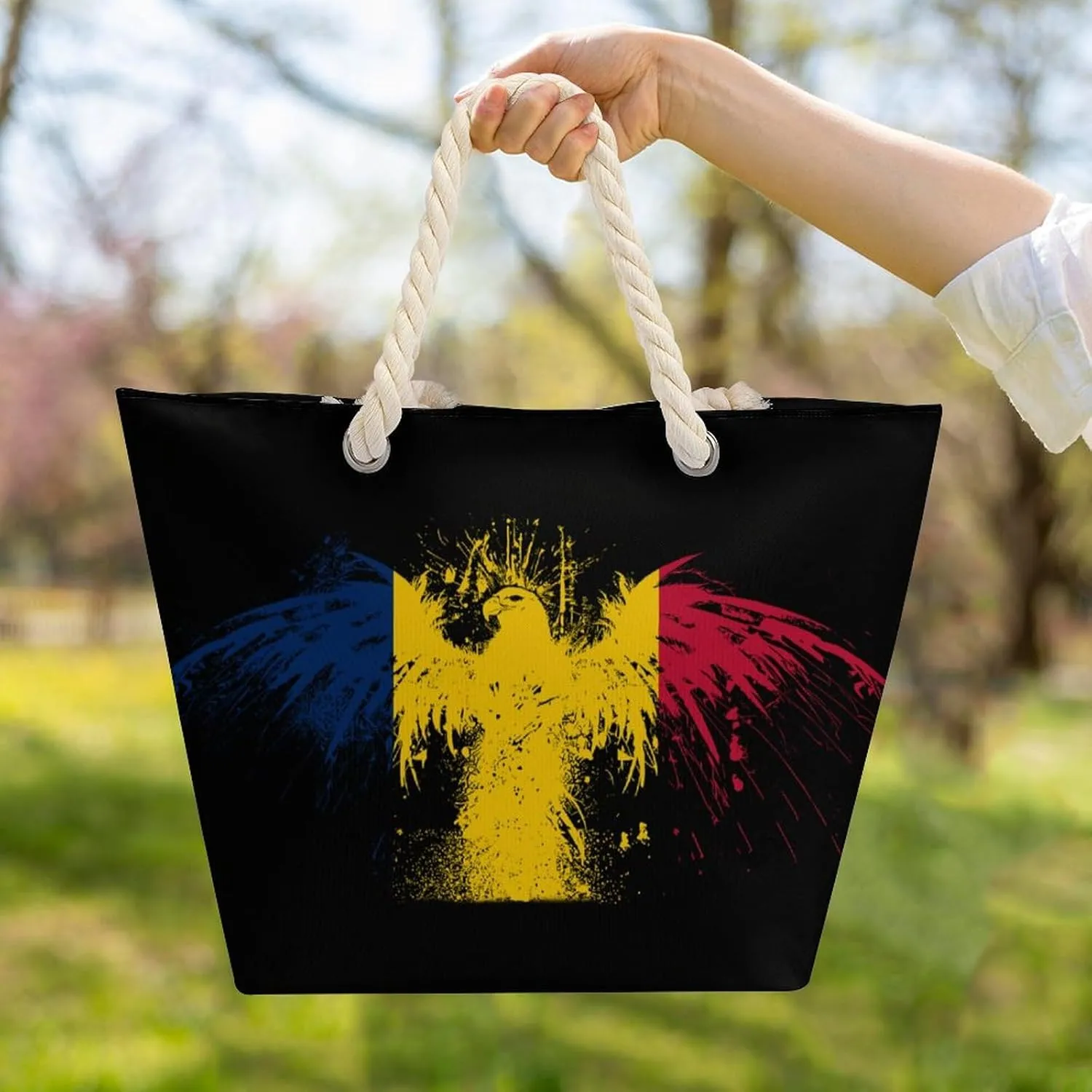 Tote Bag Large Handles Beach Bag with Zipper for Shopping Groceries Travel Outdoors Swim Pool Bag
