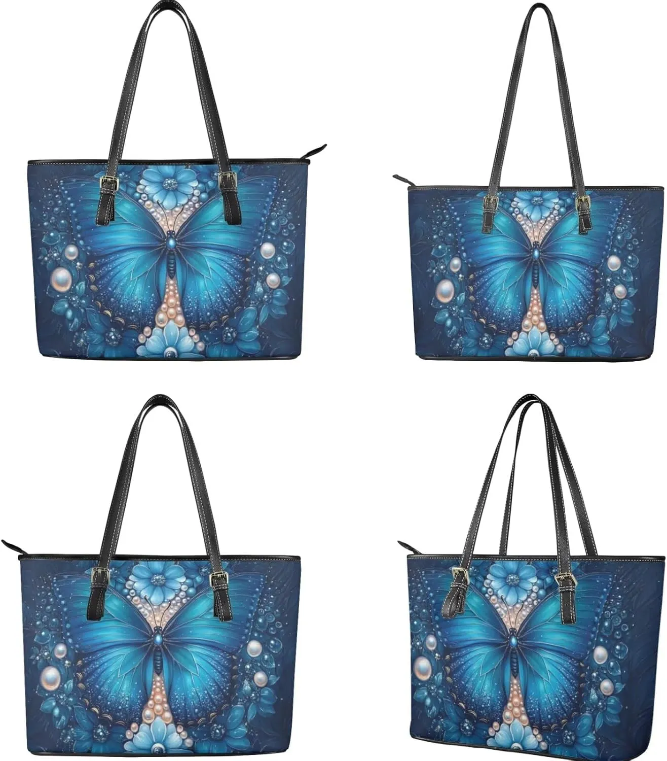Tote Bag with Zipper Womens Leathe Handbags and Clutch Wallet Set Fashion Daypack