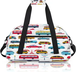 Transportation Types Car Small Gym Bag 18 inch Carry On Duffel Bag for Weekender Travel Sports Workout Yoga Gymnastics Dance Ballet