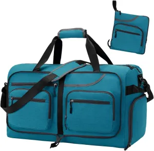Travel Duffel Bag, 65L Foldable Travel Duffle Bag with Shoes Compartment and wet pocket, Waterproof & Tear Resistant (A8-Green, 65L)