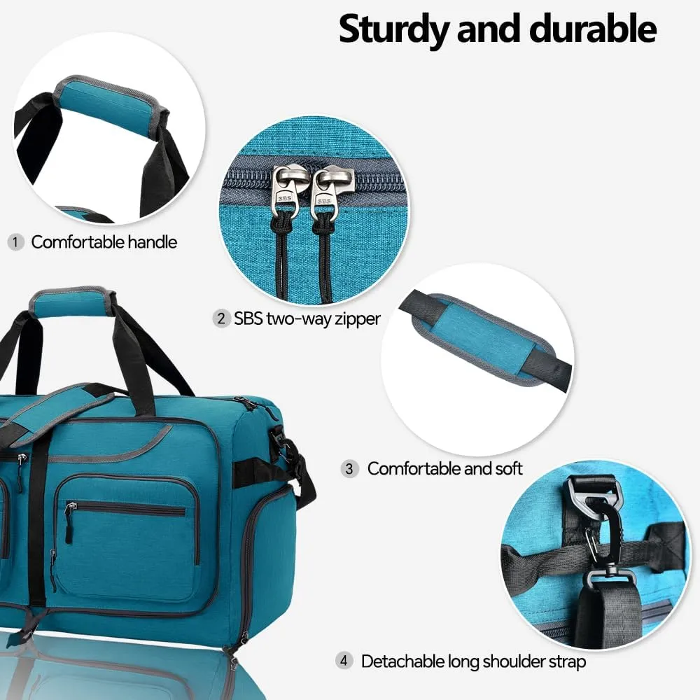 Travel Duffel Bag, 65L Foldable Travel Duffle Bag with Shoes Compartment and wet pocket, Waterproof & Tear Resistant (A8-Green, 65L)