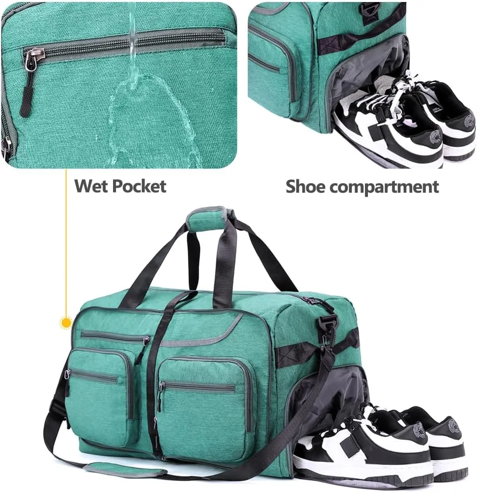 Travel Duffel Bag, 65L Foldable Travel Duffle Bag with Shoes Compartment and wet pocket, Waterproof & Tear Resistant
