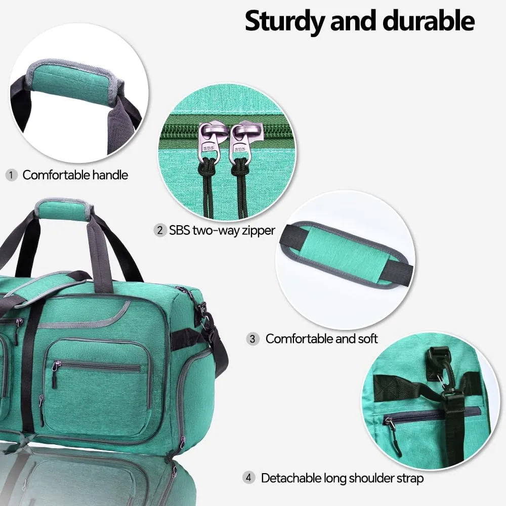 Travel Duffel Bag, 65L Foldable Travel Duffle Bag with Shoes Compartment and wet pocket, Waterproof & Tear Resistant