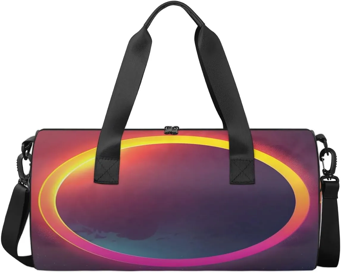 Travel Duffel Bag Abstract Solar Eclipse Sports Gym Bag for Womens Mens, Waterproof Weekend Overnight Bag Lightweight Carry on Bag for Airplanes Yoga Dance Beach Swim Hospital Holdalls,A-1016