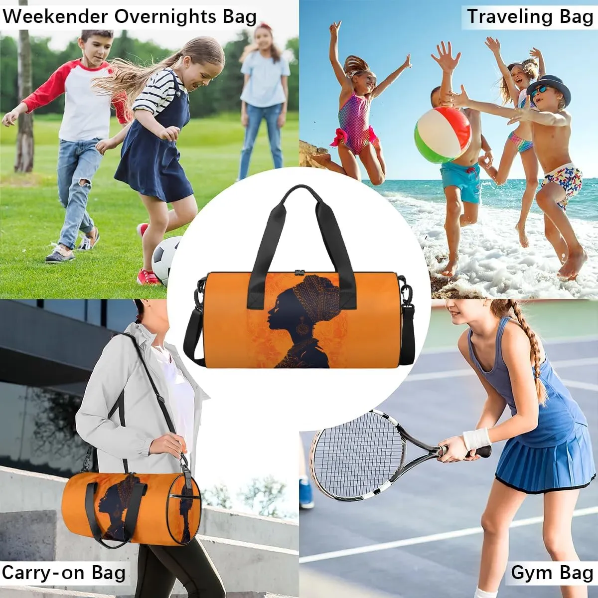 Travel Duffel Bag Africa Woman Ethnic Sports Gym Bag for Womens Mens, Waterproof Weekend Overnight Bags Lightweight Carry on Bags for Airplanes Yoga Dance Beach Swim Hospital Holdalls,A-1703