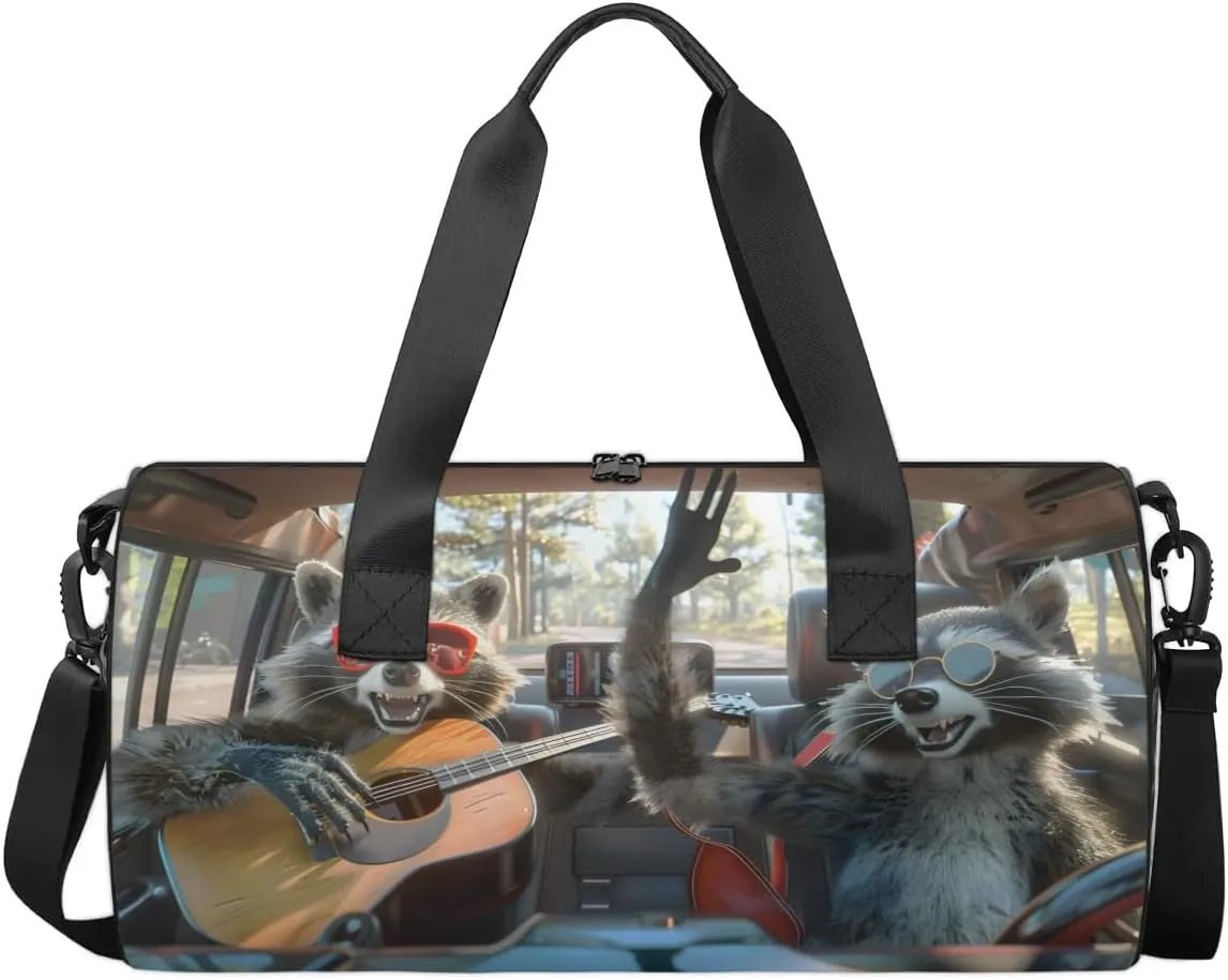 Travel Duffel Bag Animal Raccoon Sports Gym Bag for Womens Mens, Waterproof Weekend Overnight Bag Lightweight Carry on Bag for Airplanes Yoga Dance Beach Swim Hospital Holdalls,A-1780