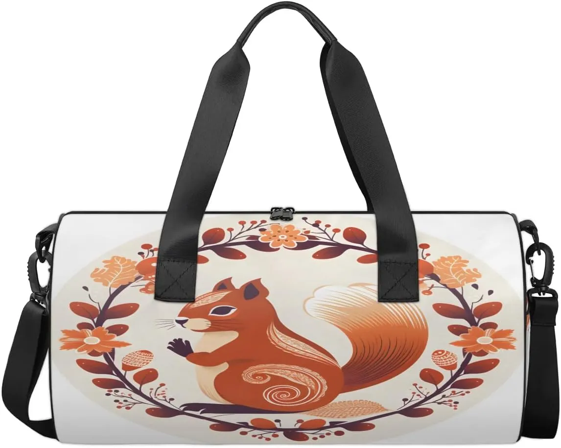 Travel Duffel Bag Autumn Squirrel Animals Sports Gym Bag for Womens Mens, Waterproof Weekend Overnight Bag Lightweight Carry on Bag for Airplanes Yoga Dance Beach Swim Hospital Holdalls,A-949