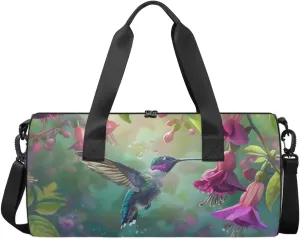 Travel Duffel Bag Beautiful Hummingbird Flower Sports Gym Bag for Womens Mens, Waterproof Weekend Overnight Bag Lightweight Carry on Bag for Airplanes Yoga Dance Beach Swim Hospital Holdalls,A-1853