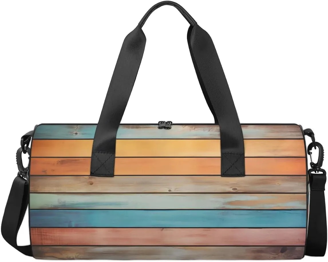 Travel Duffel Bag Colorful Wood Prints Sports Gym Bag for Womens Mens, Waterproof Weekend Overnight Bag Lightweight Carry on Bag for Airplanes Yoga Dance Beach Swim Hospital Holdalls,A-1984