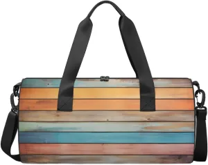 Travel Duffel Bag Colorful Wood Prints Sports Gym Bag for Womens Mens, Waterproof Weekend Overnight Bag Lightweight Carry on Bag for Airplanes Yoga Dance Beach Swim Hospital Holdalls,A-1984