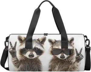 Travel Duffel Bag Cute Animal Raccoon Sports Gym Bag for Womens Mens, Waterproof Weekend Overnight Bag Lightweight Carry on Bag for Airplanes Yoga Dance Beach Swim Hospital Holdalls,A-1990