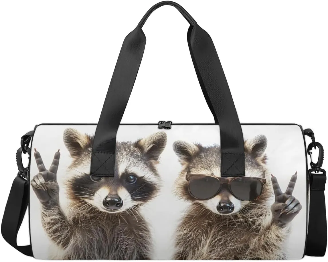 Travel Duffel Bag Cute Animal Raccoon Sports Gym Bag for Womens Mens, Waterproof Weekend Overnight Bag Lightweight Carry on Bag for Airplanes Yoga Dance Beach Swim Hospital Holdalls,A-1990