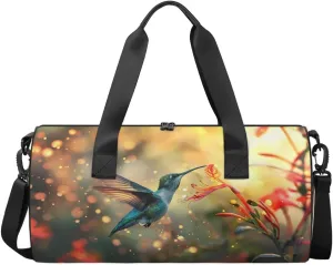 Travel Duffel Bag Cute Hummingbird Flower Sports Gym Bag for Womens Mens, Waterproof Weekend Overnight Bag Lightweight Carry on Bag for Airplanes Yoga Dance Beach Swim Hospital Holdalls,A-2035
