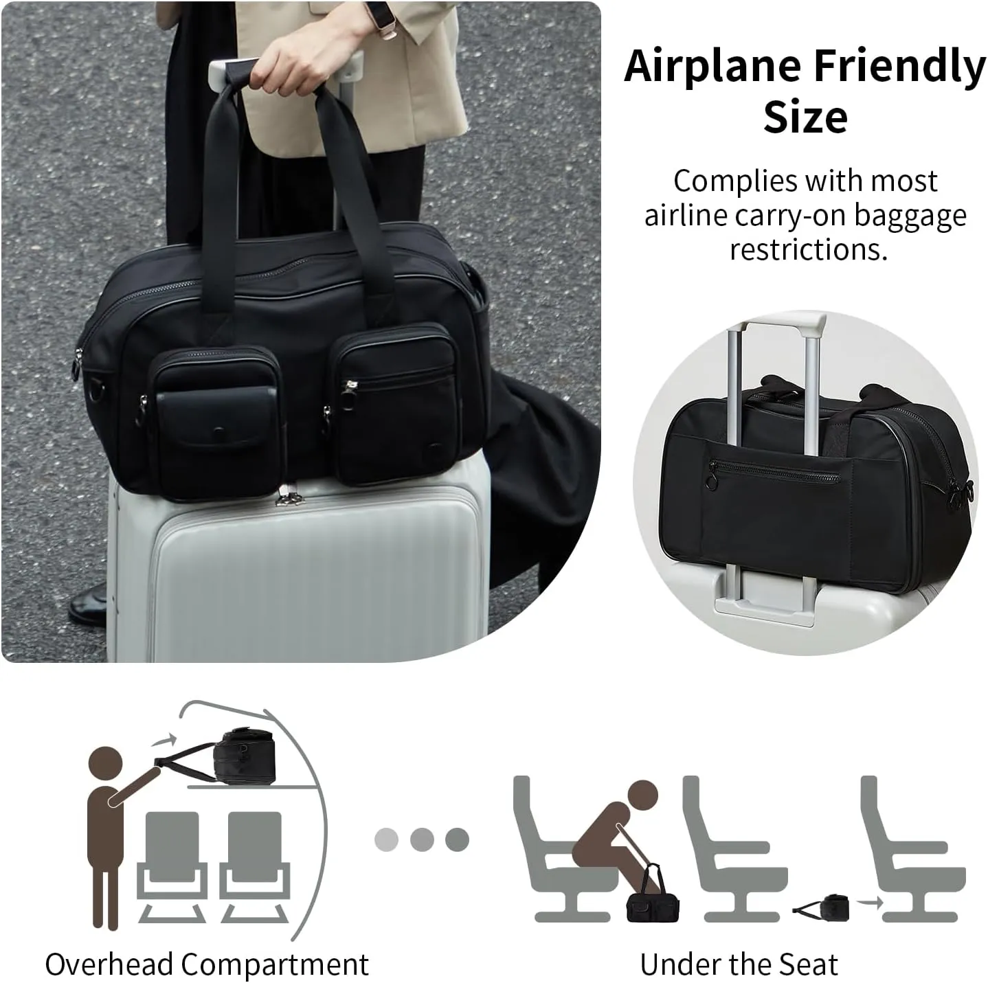 Travel Duffel Bag, Expandable Black Duffle Bag for Travel with Wet Pocket, Carry on Weekender Bags for Men Women, Large Capacity & Water Resistant Gym Duffel Bag Sport bag (Plus)