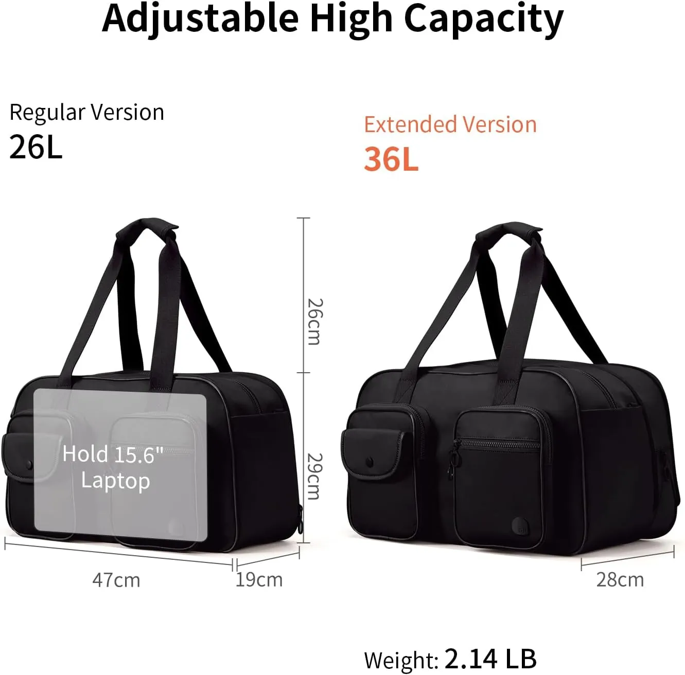 Travel Duffel Bag, Expandable Black Duffle Bag for Travel with Wet Pocket, Carry on Weekender Bags for Men Women, Large Capacity & Water Resistant Gym Duffel Bag Sport bag (Plus)
