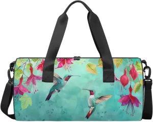Travel Duffel Bag Floral Hummingbird Sports Gym Bag for Womens Mens, Waterproof Weekend Overnight Bag Lightweight Carry on Bag for Airplanes Yoga Dance Beach Swim Hospital Holdalls,A-2143