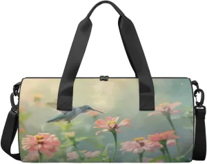 Travel Duffel Bag Flower Hummingbird Sports Gym Bag for Womens Mens, Waterproof Weekend Overnight Bag Lightweight Carry on Bag for Airplanes Yoga Dance Beach Swim Hospital Holdalls,A-2168