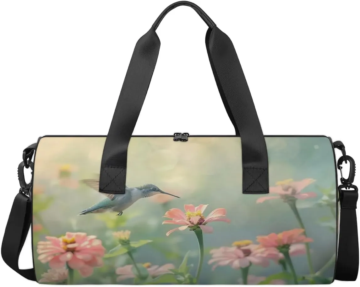 Travel Duffel Bag Flower Hummingbird Sports Gym Bag for Womens Mens, Waterproof Weekend Overnight Bag Lightweight Carry on Bag for Airplanes Yoga Dance Beach Swim Hospital Holdalls,A-2168