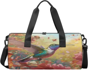 Travel Duffel Bag Flower Hummingbird Sports Gym Bag for Womens Mens, Waterproof Weekend Overnight Bag Lightweight Carry on Bag for Airplanes Yoga Dance Beach Swim Hospital Holdalls,A-515