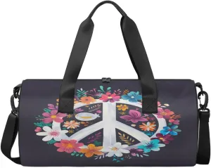 Travel Duffel Bag Flower Peace Sign Sports Gym Bag for Womens Mens, Waterproof Weekend Overnight Bag Lightweight Carry on Bag for Airplanes Yoga Dance Beach Swim Hospital Holdalls,A-529