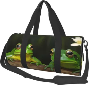 Travel Duffel Bag Foldable Weekender Overnight Bag Two Green Frogs Sports Tote Gym Bag Large Capacity Lightweight Carry On Luggage Bag for Men Women