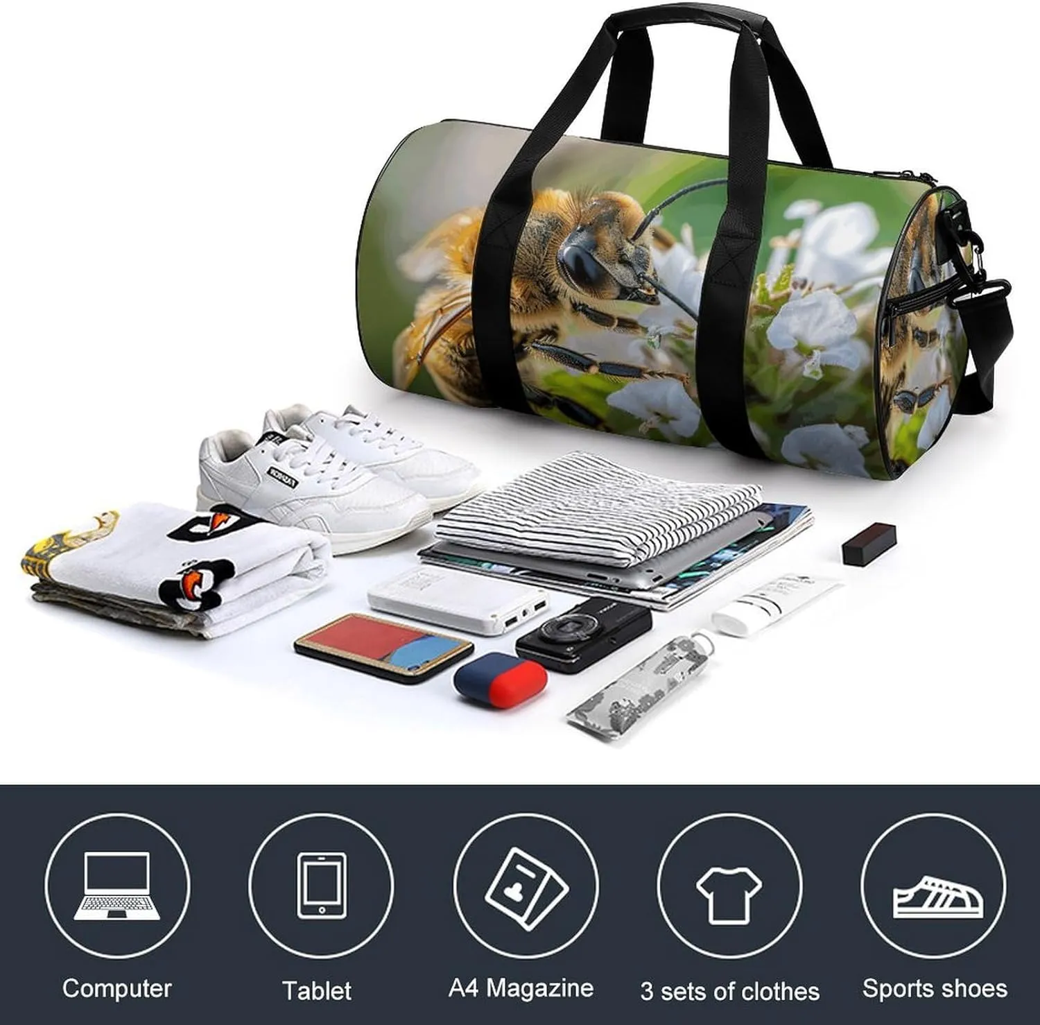Travel Duffel Bag for Men And Women,A Curious Bee Waterproof Sports Fitness Bag Portable Travel Duffel Bag