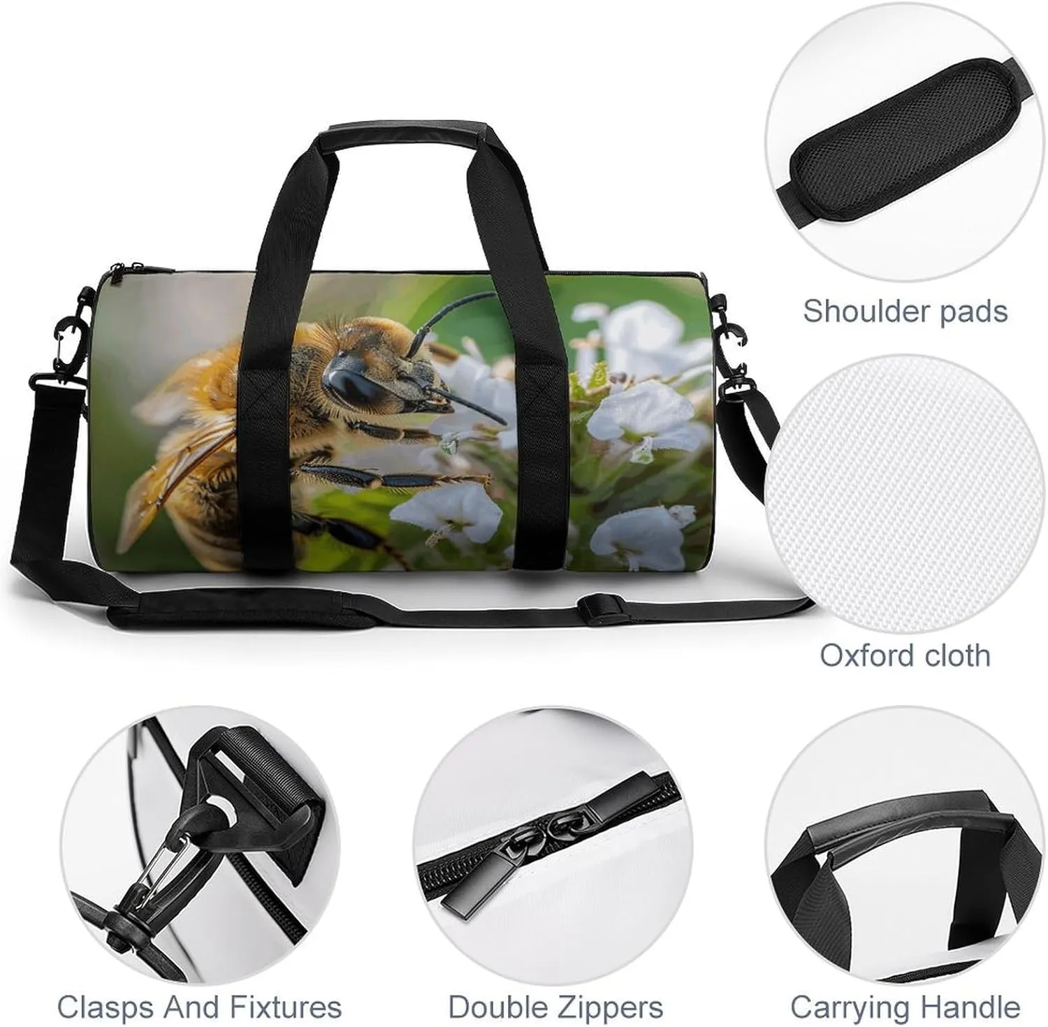 Travel Duffel Bag for Men And Women,A Curious Bee Waterproof Sports Fitness Bag Portable Travel Duffel Bag